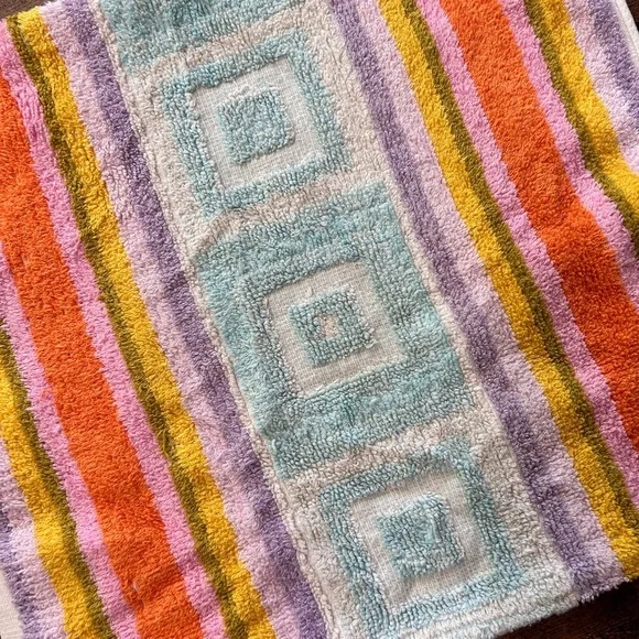 Vintage 60s 70s Striped Cotton Hand Towel – Mid-Century Geometric Design - Picture 2 of 5